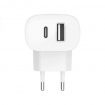מטען קיר קומפקטי כפול עם יציאות USB-A, USB-C