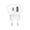 מטען קיר קומפקטי כפול עם יציאות USB-A, USB-C